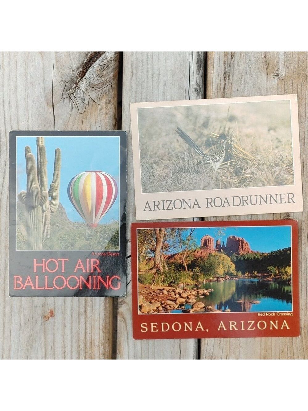 Arizona Postcard Lot of 3 Cactus Hot Air Ballooning Bird Roadrunner Sedo…